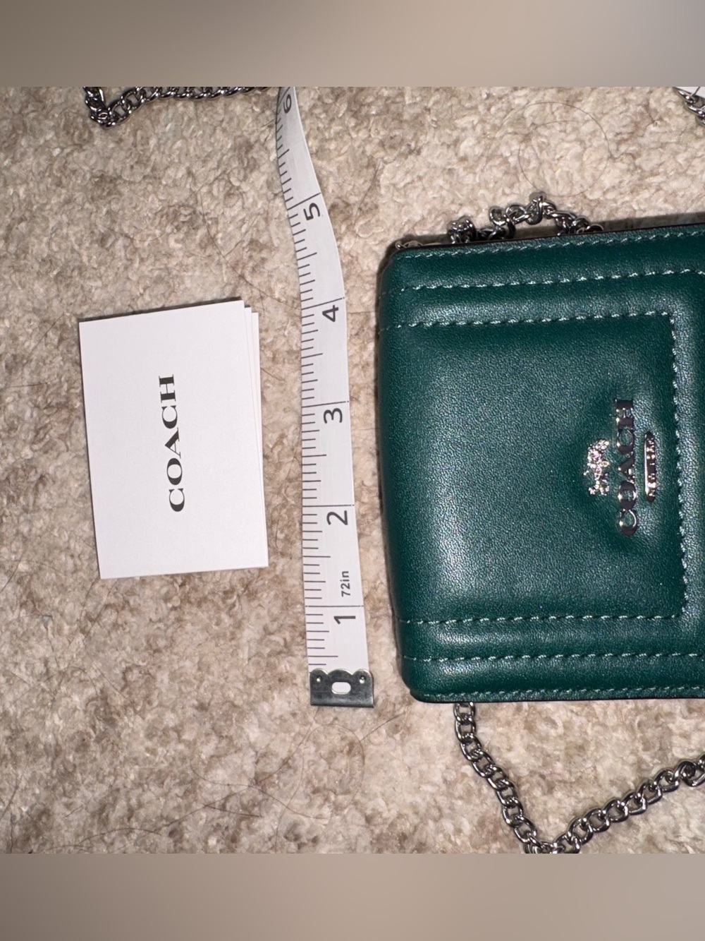 Coach Forest Green Leather Mini Crossbody Wallet with Silver Chain - Picture 7 of 7